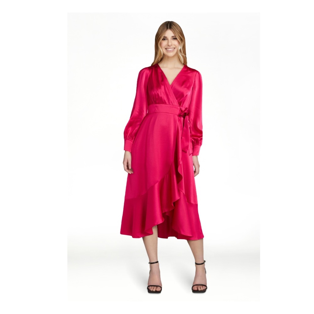 Sofia Jeans Women's Faux Wrap Ruffle Trim Skirt Dress - Cerise